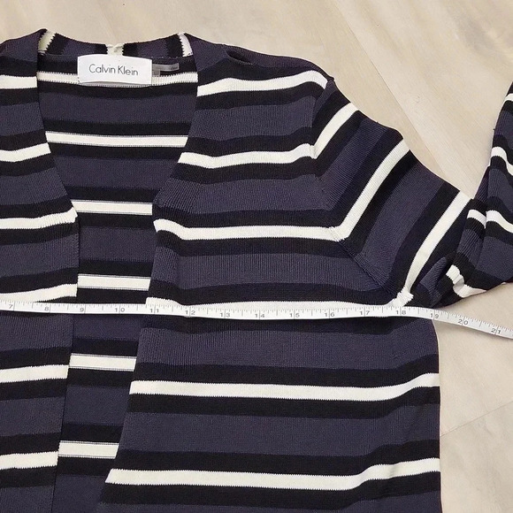 🛍Calvin Klein Black Grey and White Striped Open Front Cardigan Womens Size L - Picture 5 of 5